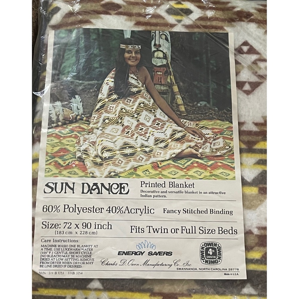 Charles D Owen Sundance Aztec Printed Blanket Southwestern New Twin/Full Size